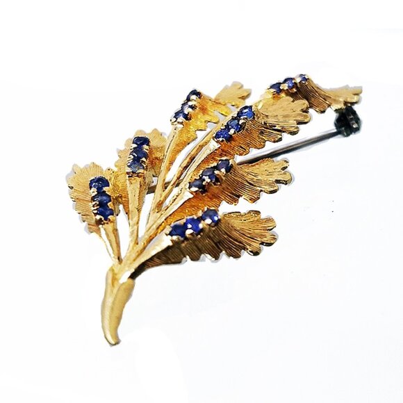 💙💎18 Karat GOLD! Solid GOLD HOST PICK💙LUXURY 1960's SAPPHIRE 18k GOLD Brooch - Picture 2 of 10